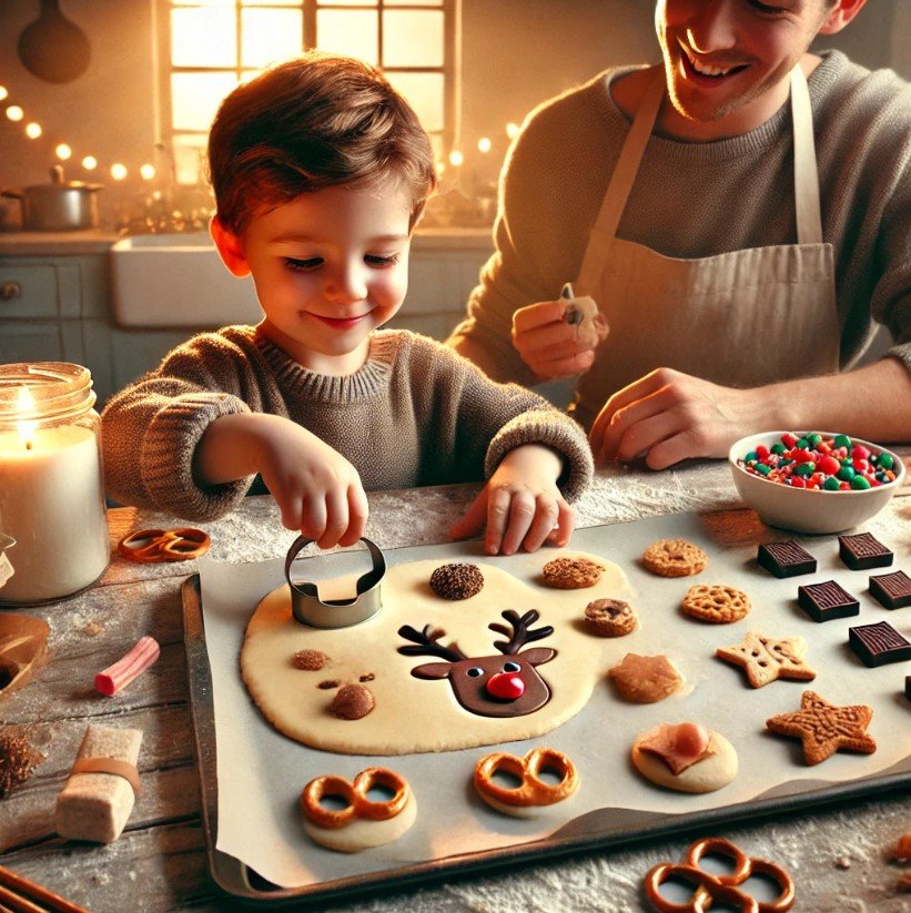 A boy making Reindeer Cookie