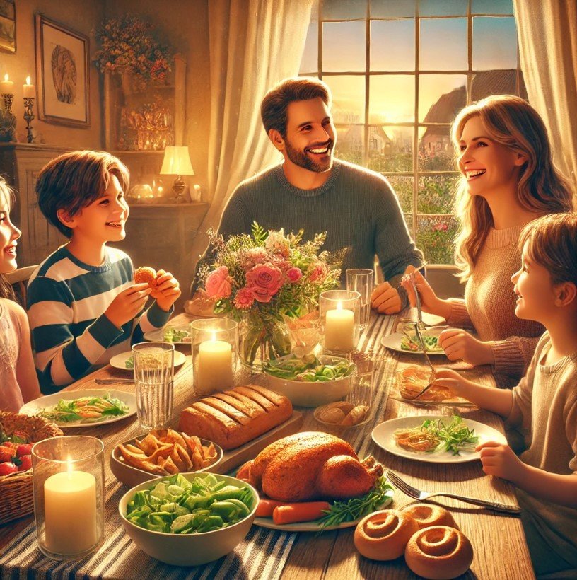 A family having dinner together