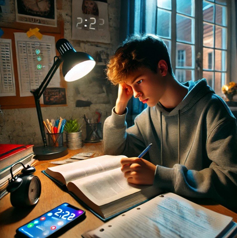 A teen boy having hard time focus on studying