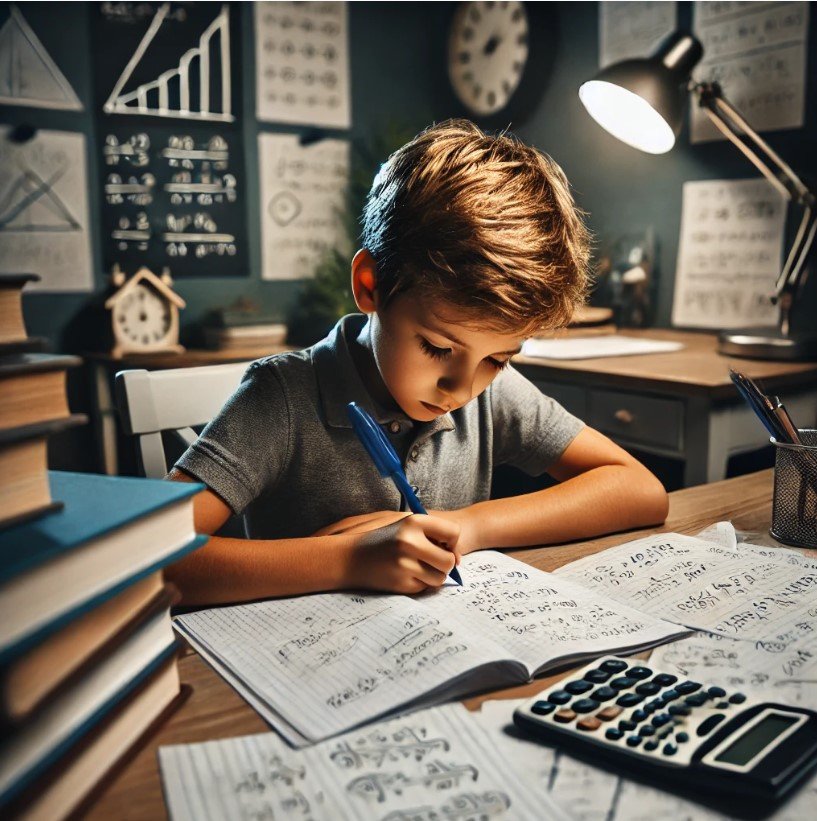 A boy is studying complex mat