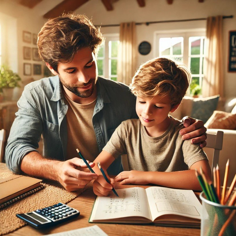 A Dad and a boy study together