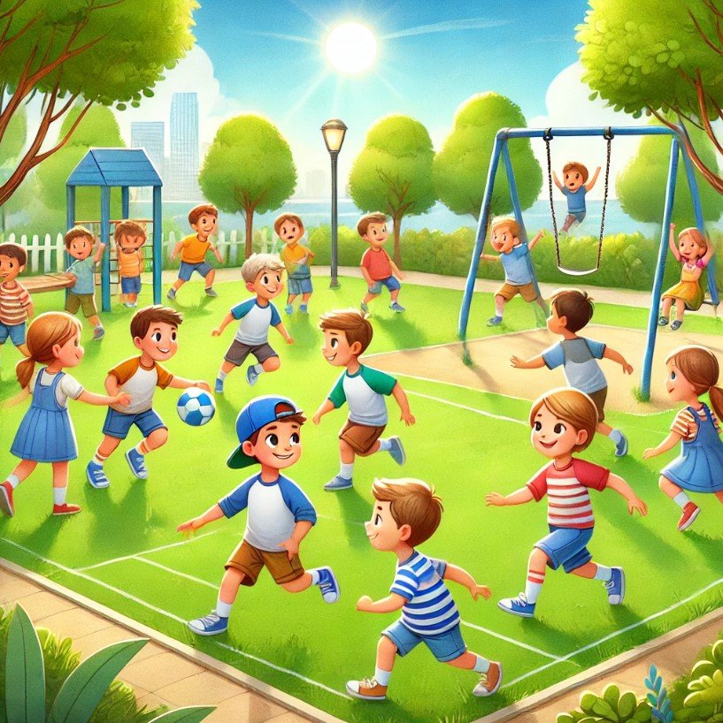 An illustration of children playing together outside