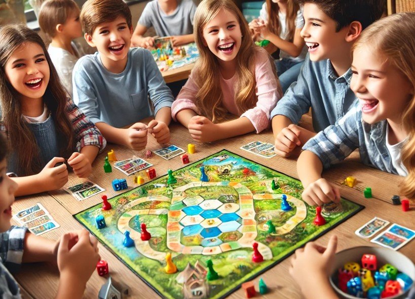 Children playing board game together