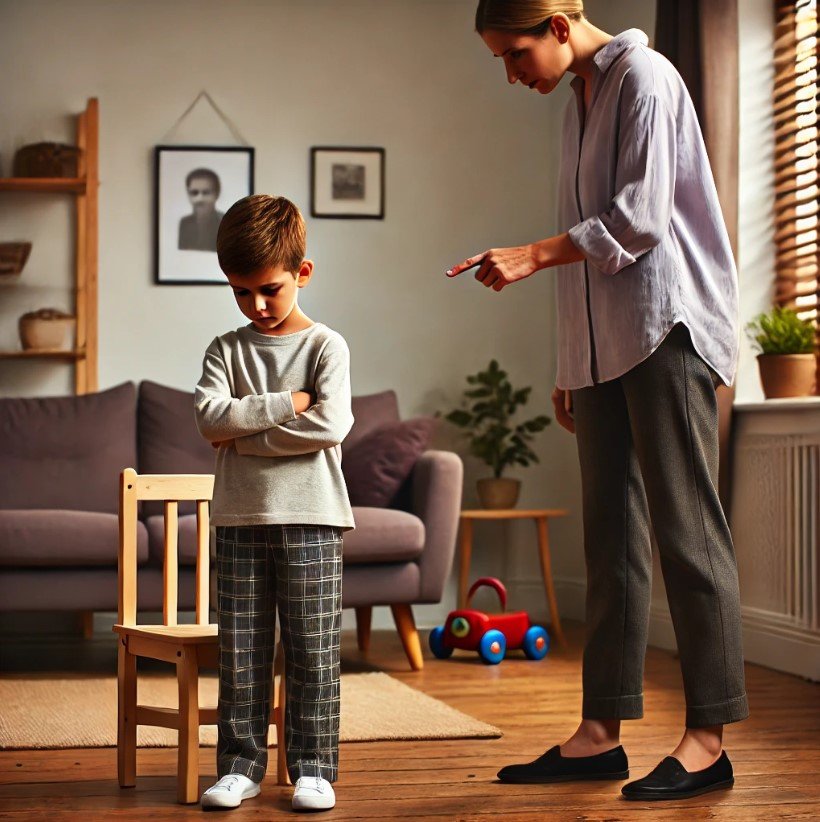 A boy is getting punished by a mother