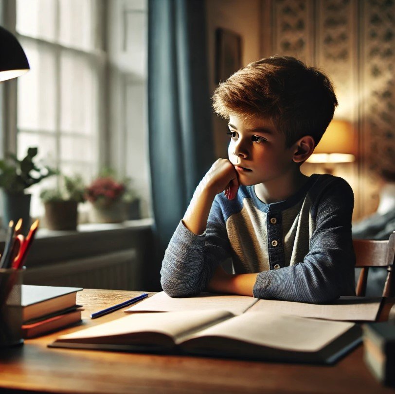 A boy having trouble focus on Study