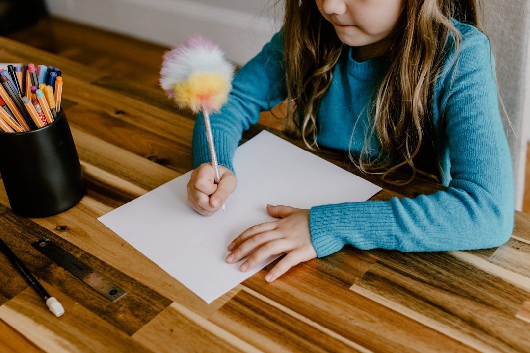 A girl is writing