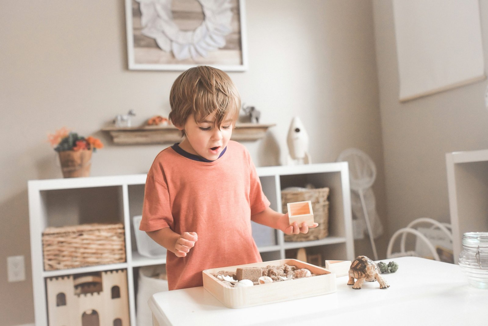 A boy playing puzzles