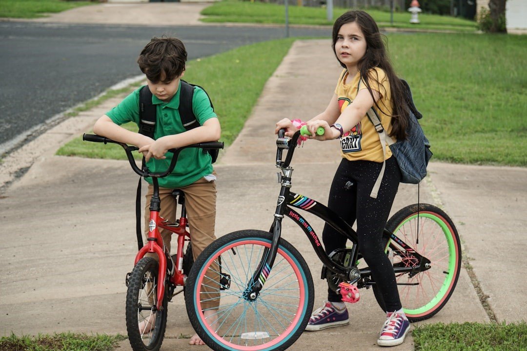 Children ride bicycle