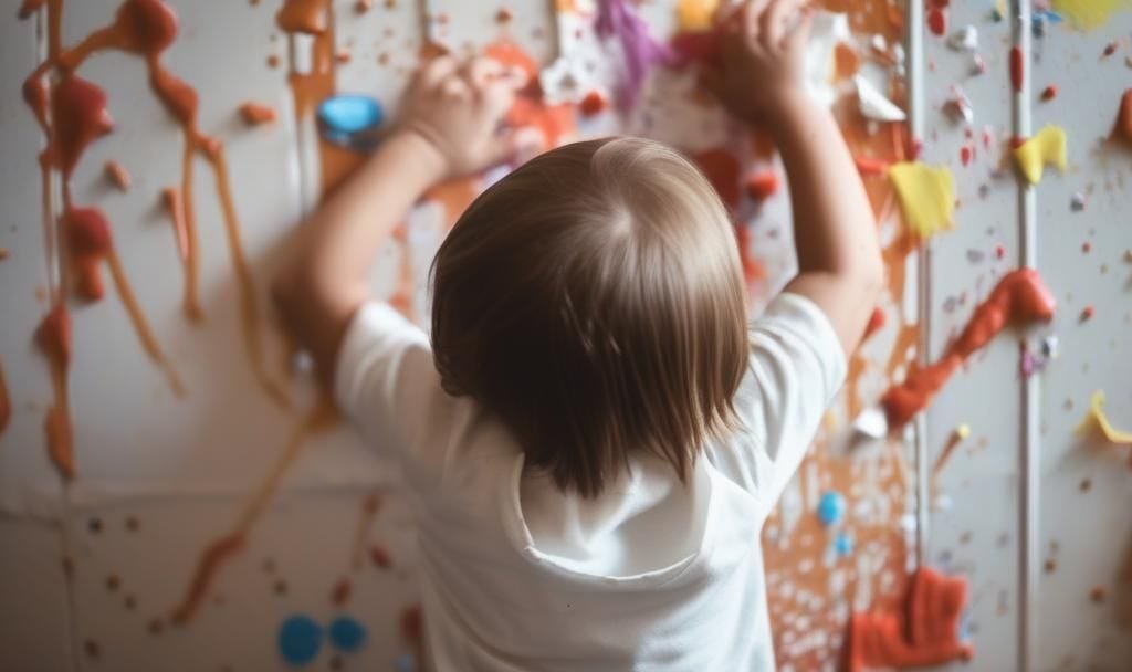 A child making mess on wall