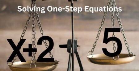 Balance scale with "x + 2" on one side and "5" on the other, showing equality