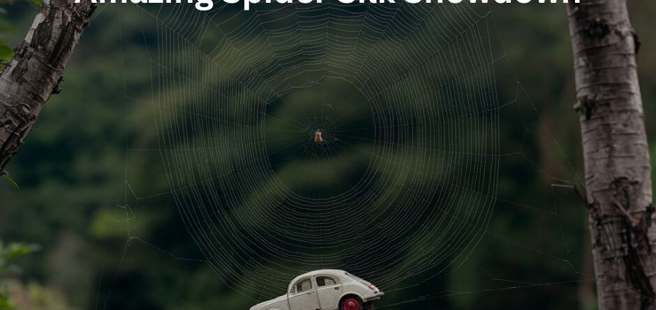 Spiker web holding a toy car