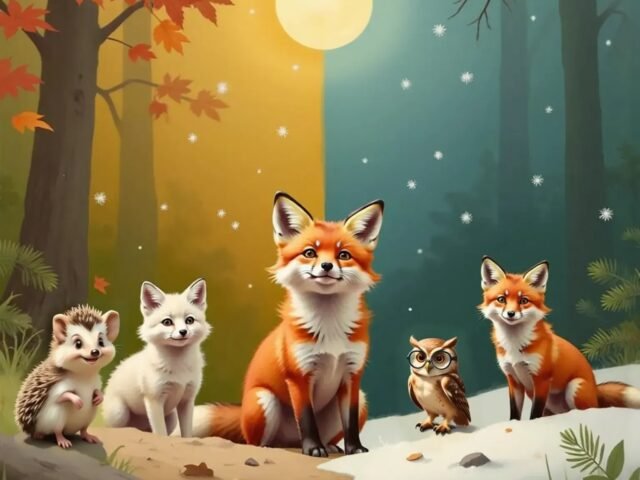 Group of Foxes and their animal friends