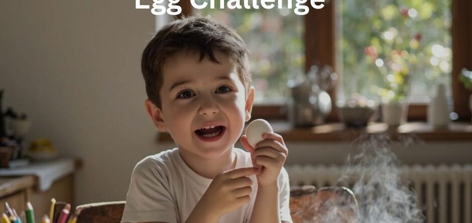 A boy is holding an egg