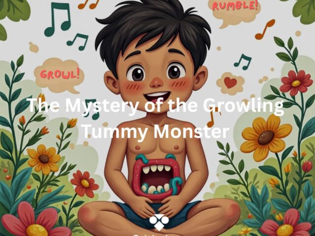 Child illustration of a boy with tummy making noises