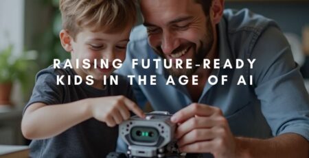 A father and a son building robot toys together