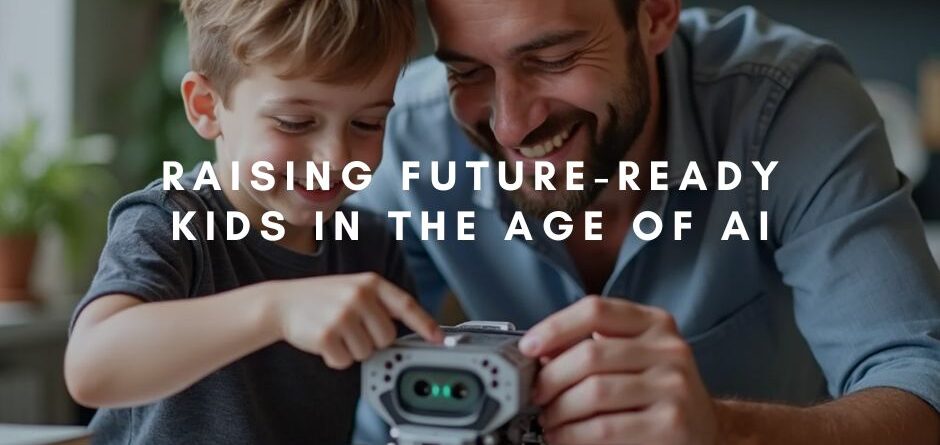 A father and a son building robot toys together