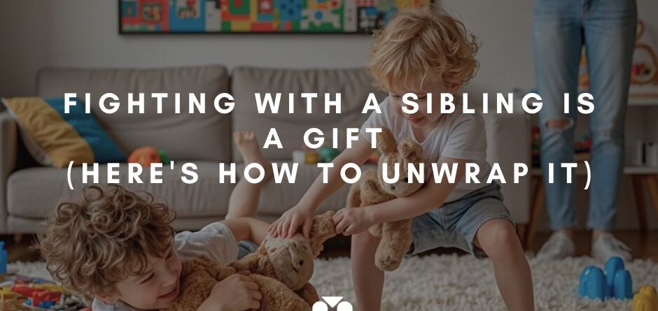 Two boys fighting each other over a toy and mom is watching them frustrated