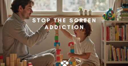 A father and son playing together building with wooden blocks