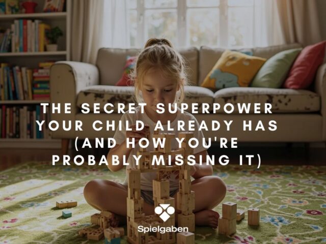 a little girl is building a castle with wooden blocks