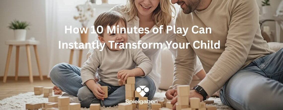 parents with a son playing with wooden blocks