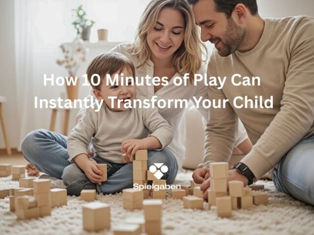 parents with a son playing with wooden blocks