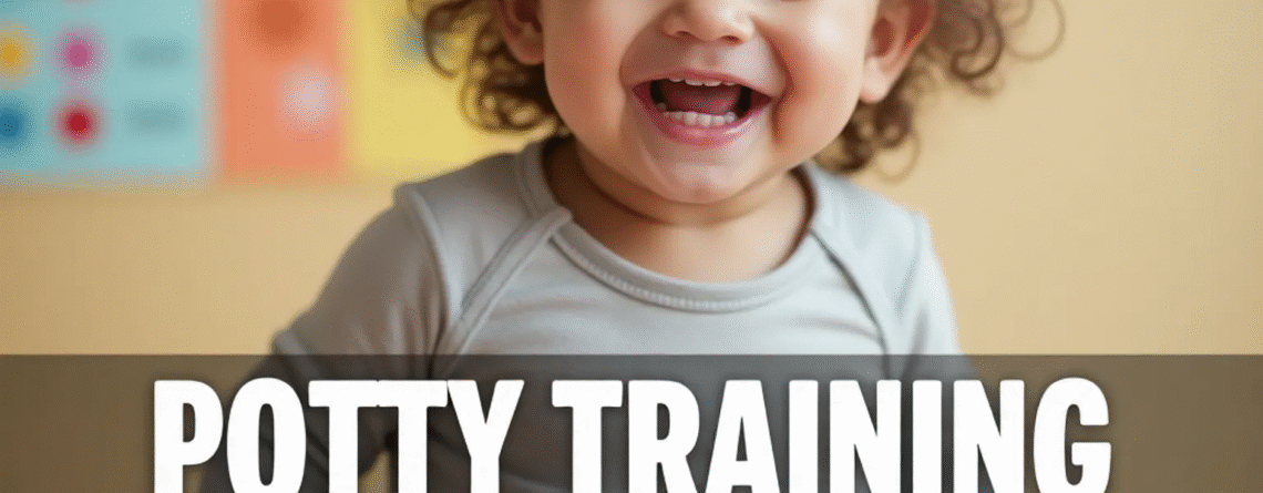 a little boy is doing potty training